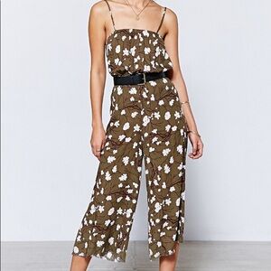 Anthropologie Kimchi Blue Olive Floral Cropped Gaucho Jumpsuit